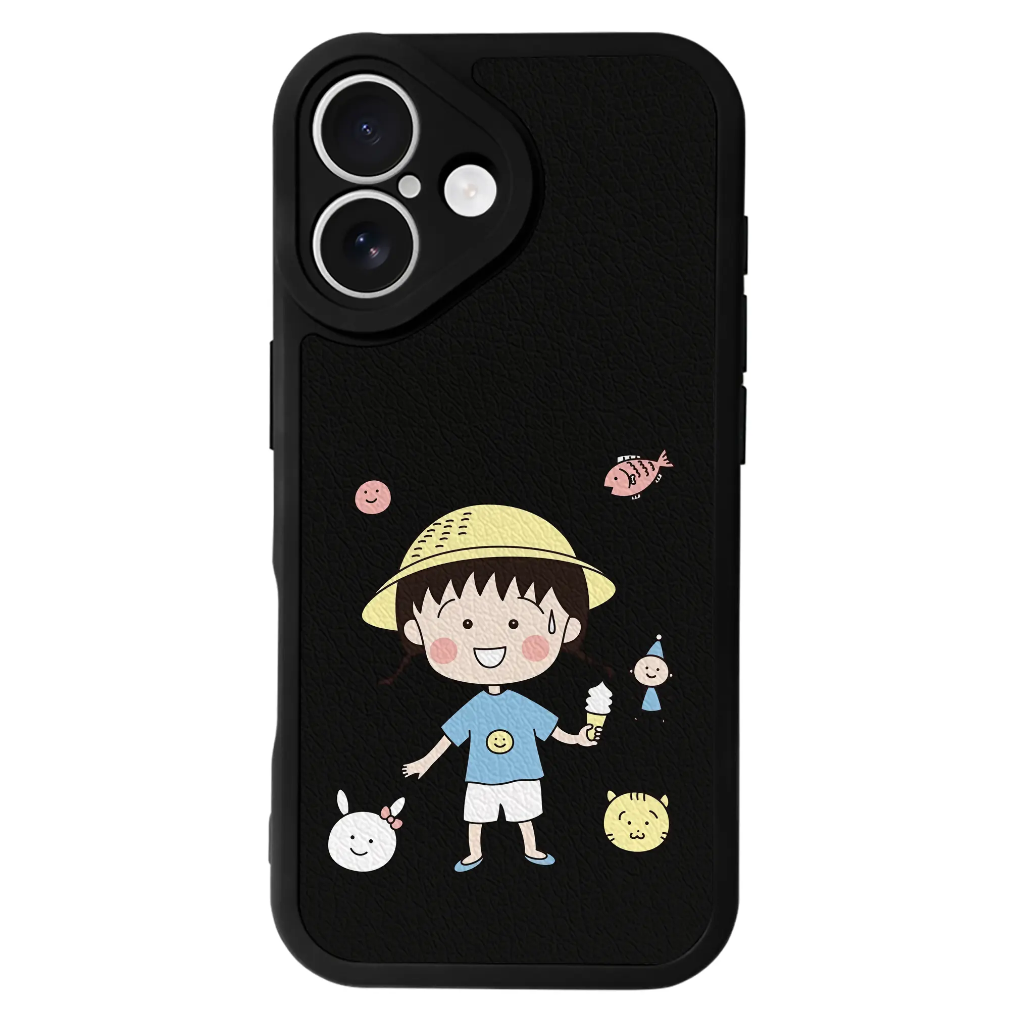 ちびまる子ちゃん グッズ さくら ももこ - IPhone 16シリーズ対応 ・ シリコンスマホケース ・ レザー調 ・ 高精度フィット ・ 耐衝撃 ・ ワイヤレス充電対応 ・ 精密カット